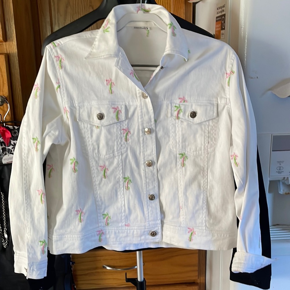 Sweet Lily Palm Embroidered Denim Jacket XL